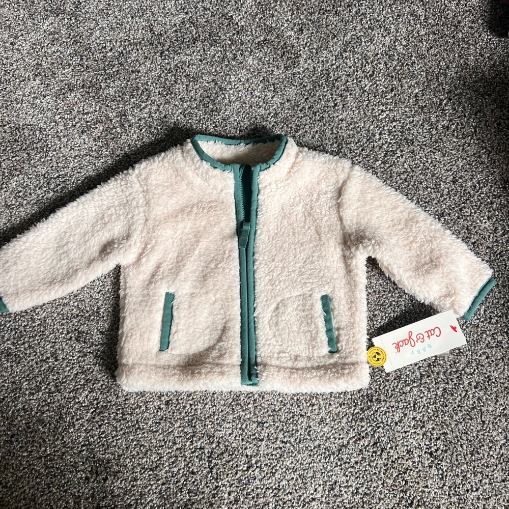 Cat & Jack Cream and Green Fleece Jacket